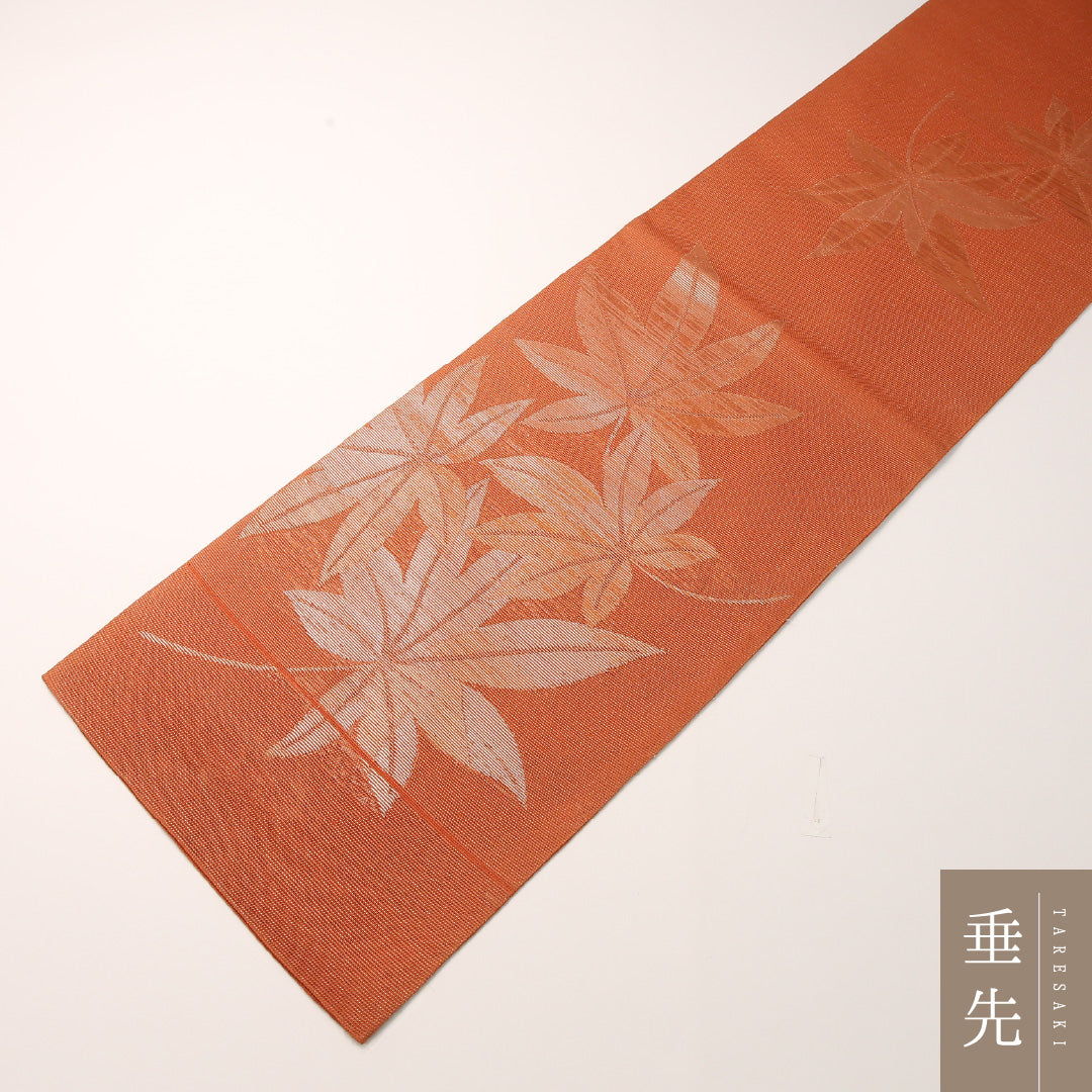 夏物 袋帯 帯丈434cm 正絹 六通 インフォーマル 紅葉 朱系 1243-02442