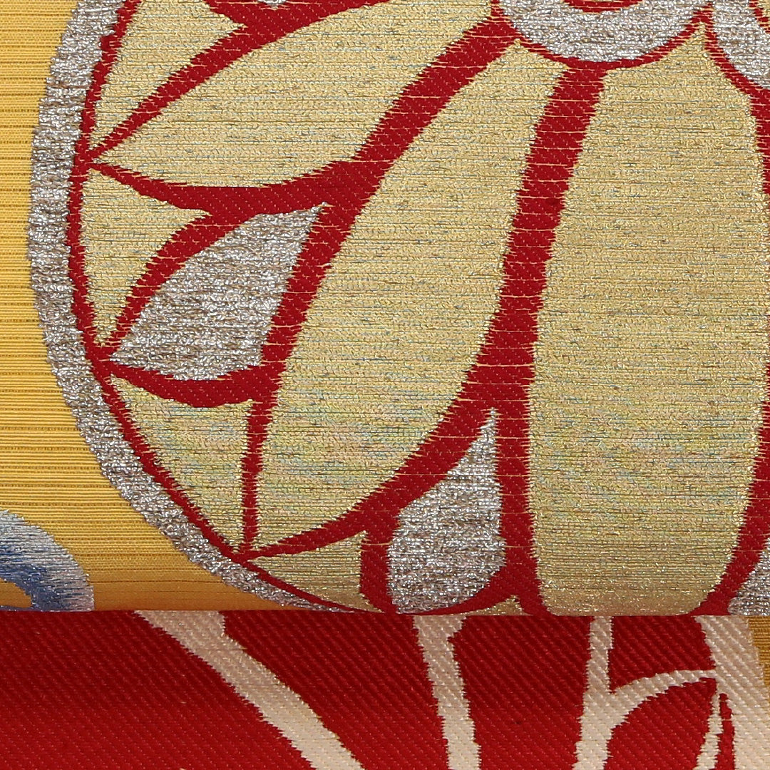 アンティーク 夏物 本袋帯 帯丈424cm 正絹 ポイント柄 帯芯なし 唐華 黄系 1243-02430