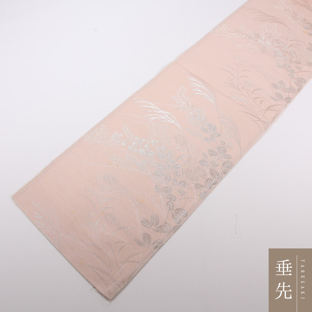 夏物 袋帯 帯丈424cm 正絹 六通 セミフォーマル 秋草文 ピンク系 1243-02491