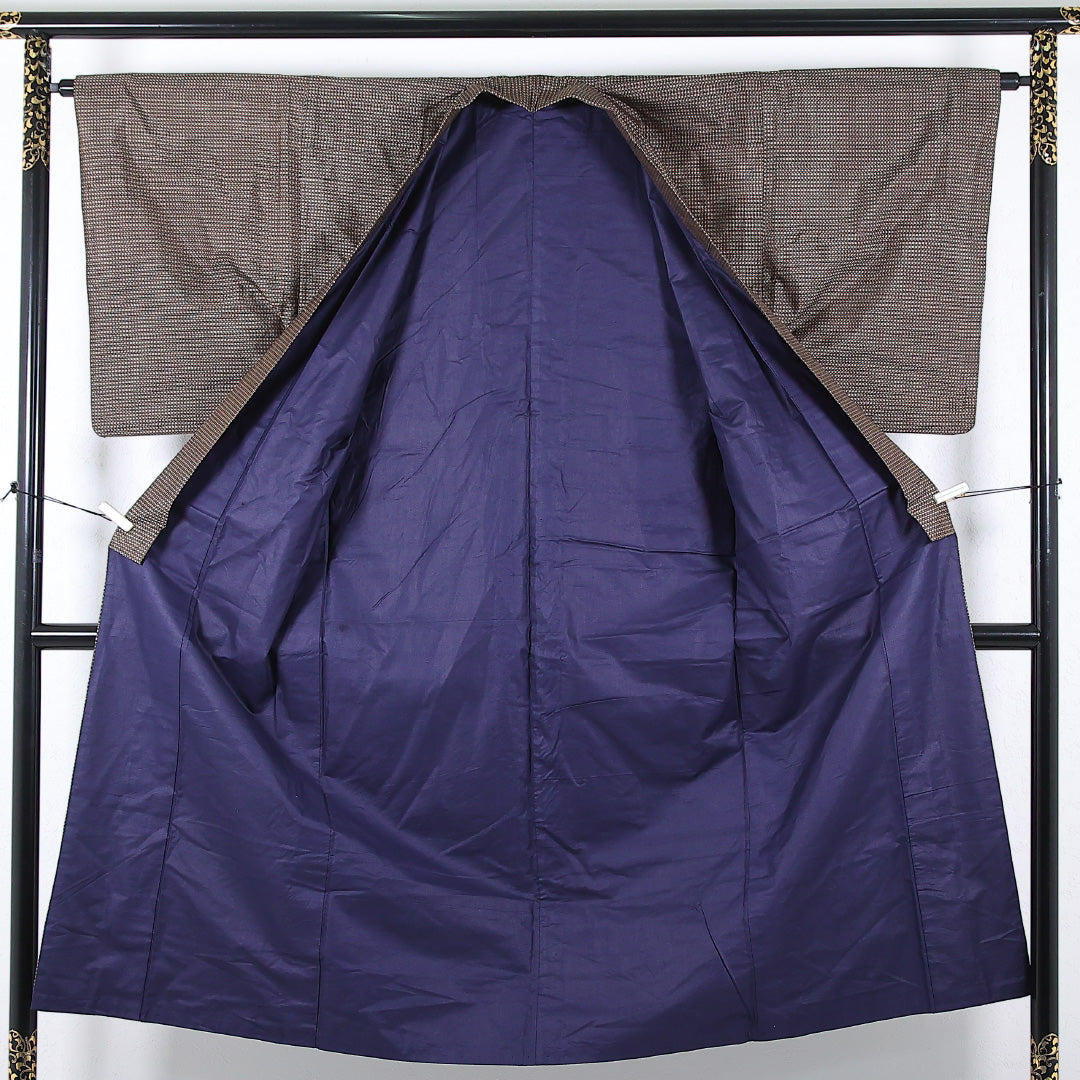 アンサンブル 男着物 (紬) 袷 身丈141cm 裄丈63cm 正絹 Sランク インフォーマル 棒衿 XSサイズ 抽象柄 茶系 RP 1224-17361