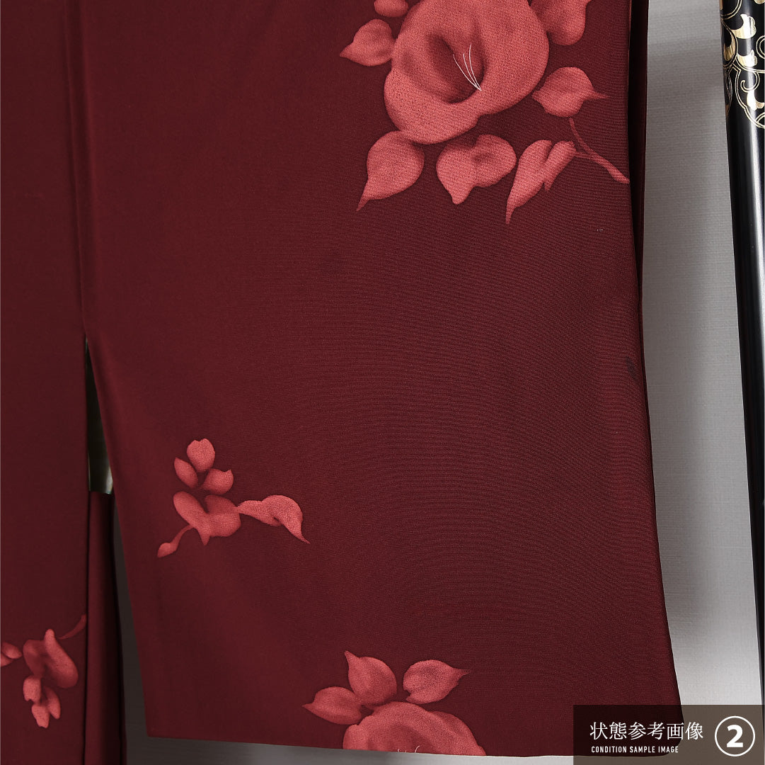 羽織 袷 身丈80cm 裄丈64cm 正絹 Aランク カジュアル Mサイズ 紐あり 花柄 赤系 M4 1232-12613