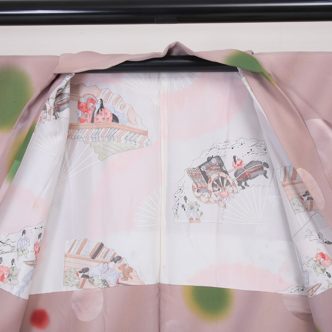 羽織 袷 身丈79cm 裄丈65cm 正絹 Sランク カジュアル Mサイズ 紐あり 水玉 ピンク系 RP 1232-05840