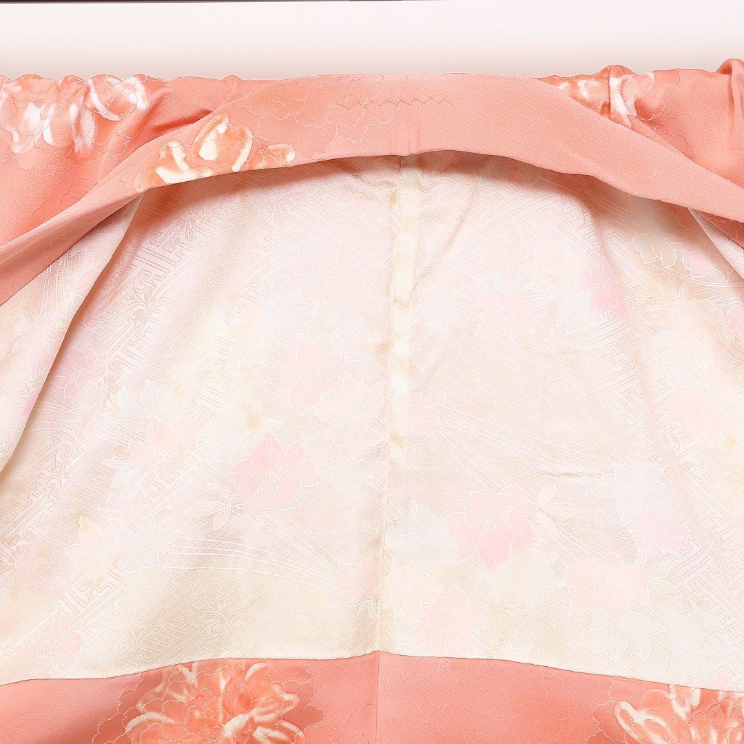 羽織 身丈78cm 裄丈62.5cm S 正絹 牡丹 ぼかし 紐あり ピンク系 Aランク 1217-00852
