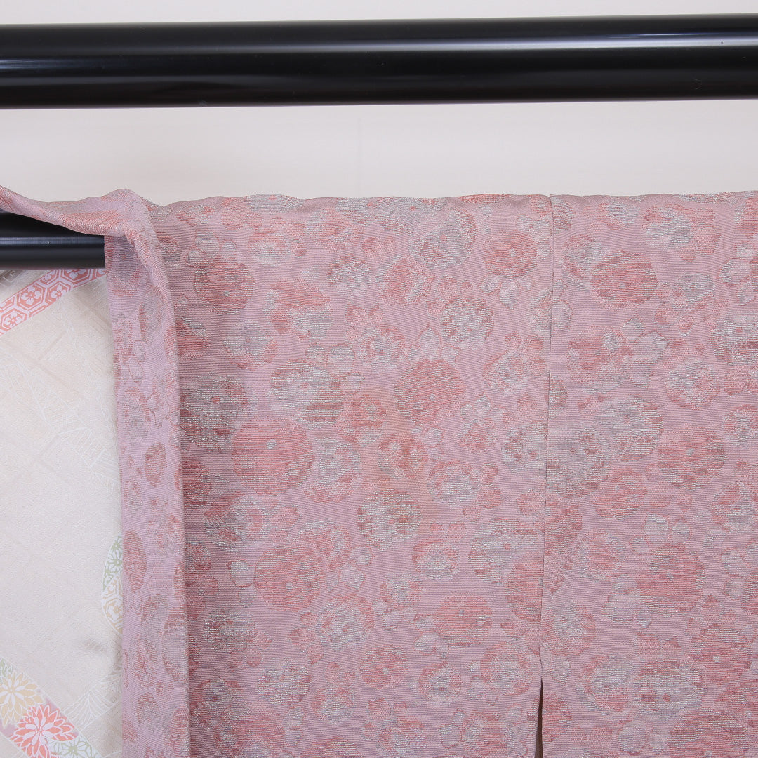 羽織 袷 身丈74cm 裄丈62cm 正絹 Bランク カジュアル Sサイズ 紐あり 花柄 ピンク系 HP 1232-05948