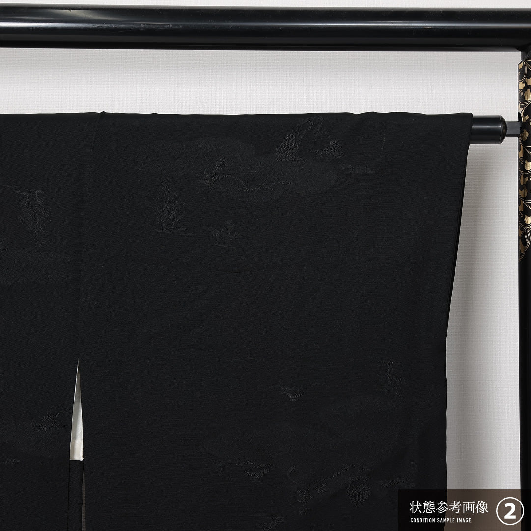 黒羽織 袷 身丈76cm 裄丈63cm 正絹 Bランク 一つ紋 (五三桐) セミフォーマル Sサイズ 茶屋辻 黒系 RP 1233-12931