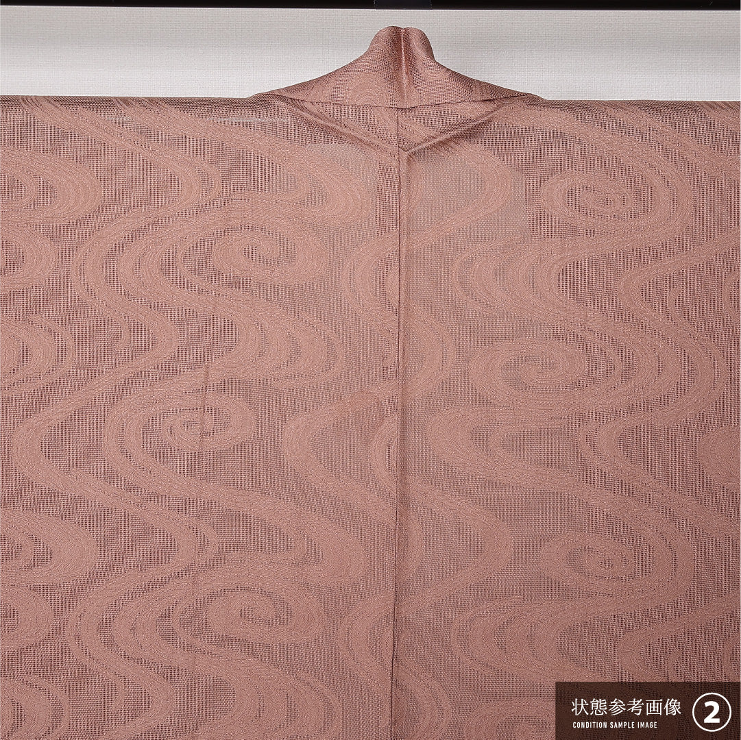 夏物 羽織 紗 身丈81cm 裄丈64cm 正絹 Bランク カジュアル Mサイズ 織り出し 流水 茶系 RP 1232-12733