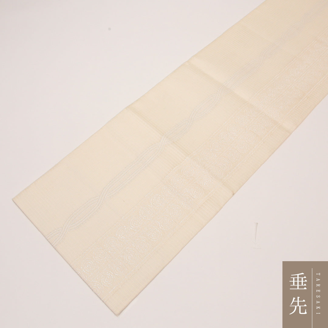 夏物 袋帯 帯丈436cm 正絹 六通 インフォーマル 創作柄 白系 1243-02431