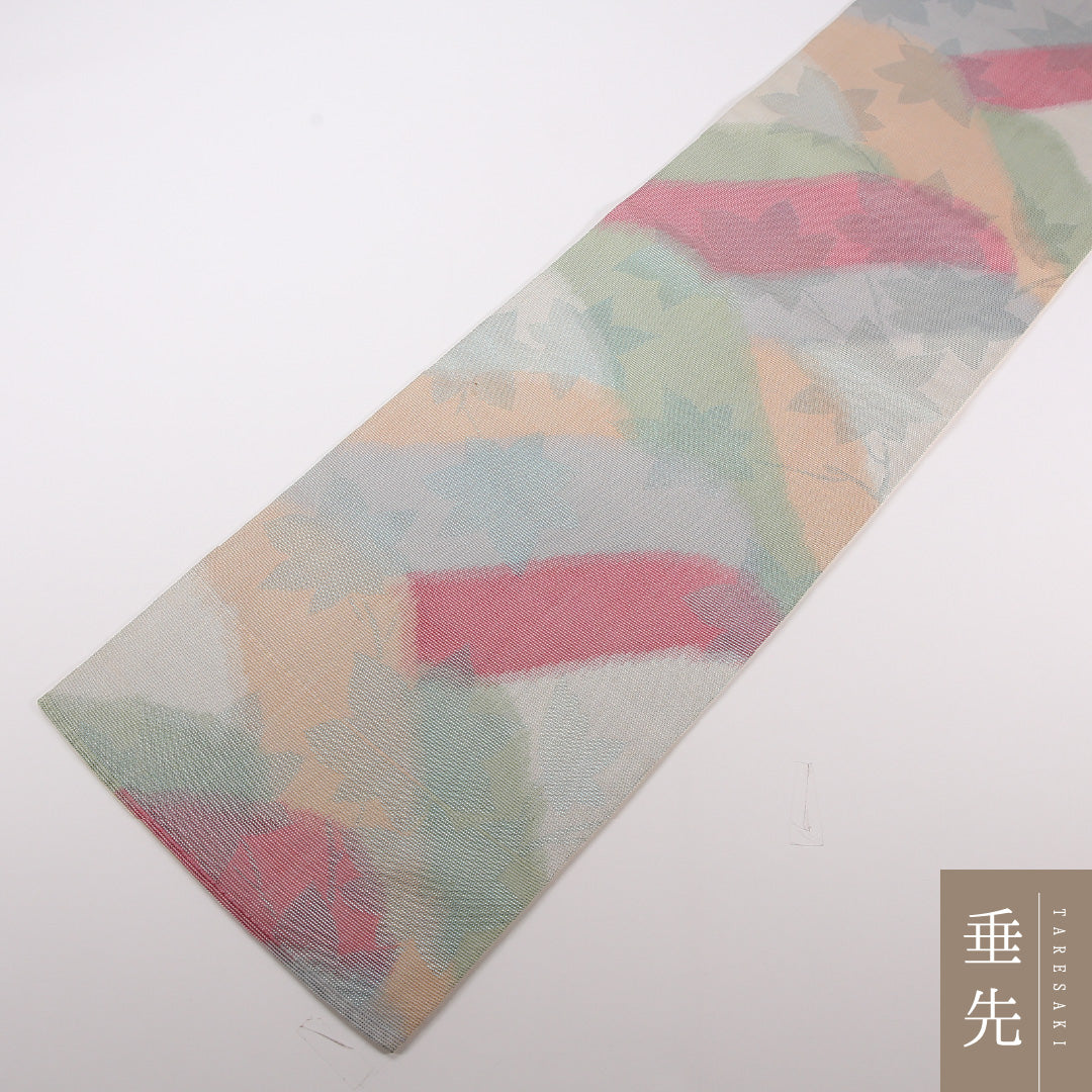 夏物 袋帯 帯丈426cm 正絹 全通 インフォーマル 紅葉 楓 クリーム系 1243-02502