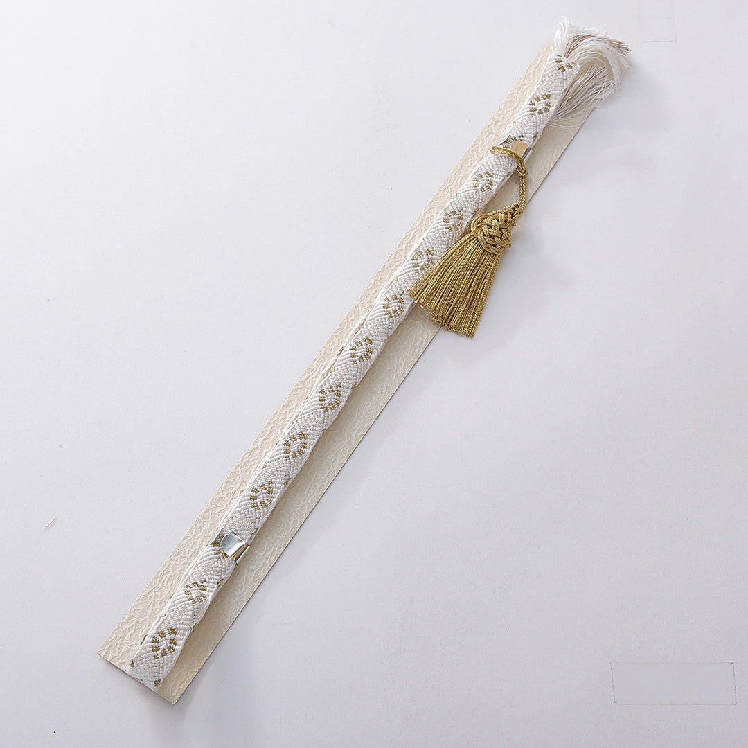 未使用品 帯締め・帯揚げ・末広 3点セット 留袖用 正絹 平組紐 唐組 絞り 白系 1254-01054