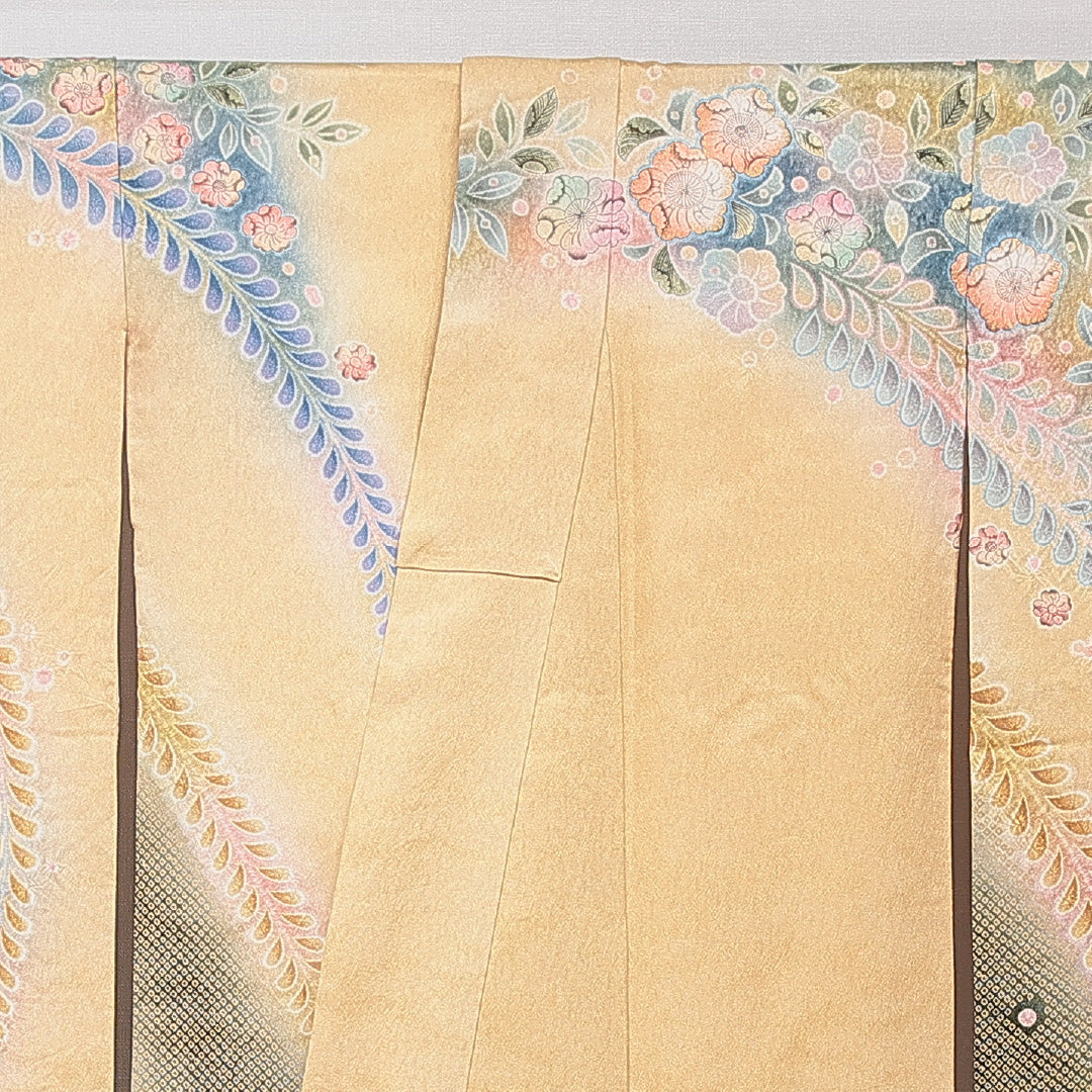 振袖 袷 身丈180cm 裄丈66cm 正絹 Aランク フォーマル 広衿 3XLサイズ 花柄 ベージュ系 RP 1215-06983