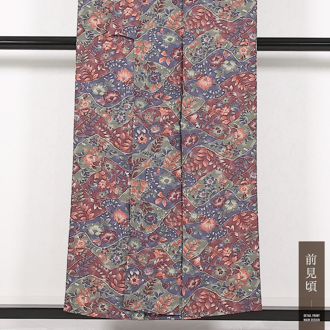 洗える着物 小紋 単衣 身丈151cm 裄丈64cm ポリエステル Sランク インフォーマル バチ衿 XSサイズ 更紗 多色系 RP 1221-17416