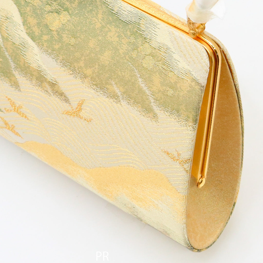 未使用品 草履・バッグセット 礼装用 Mサイズ 23cm 高さ5cm 錦織 正絹 東京 神田胡蝶 山水 金銀箔 クリーム系 金系 1251-00471