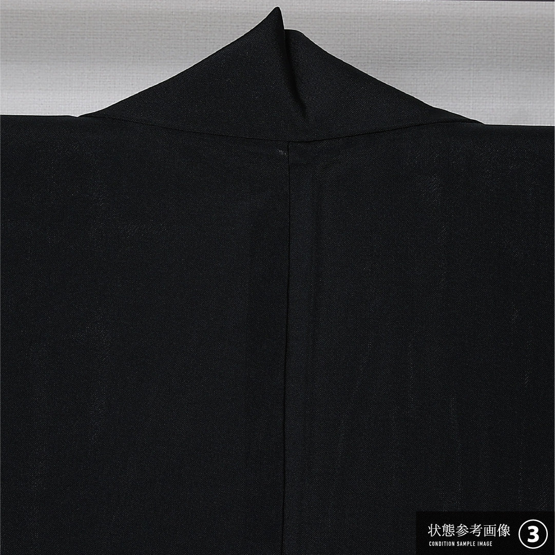黒羽織 袷 身丈79cm 裄丈60cm 正絹 Bランク インフォーマル Sサイズ 紐あり 風景柄 黒系 RP 1233-12734