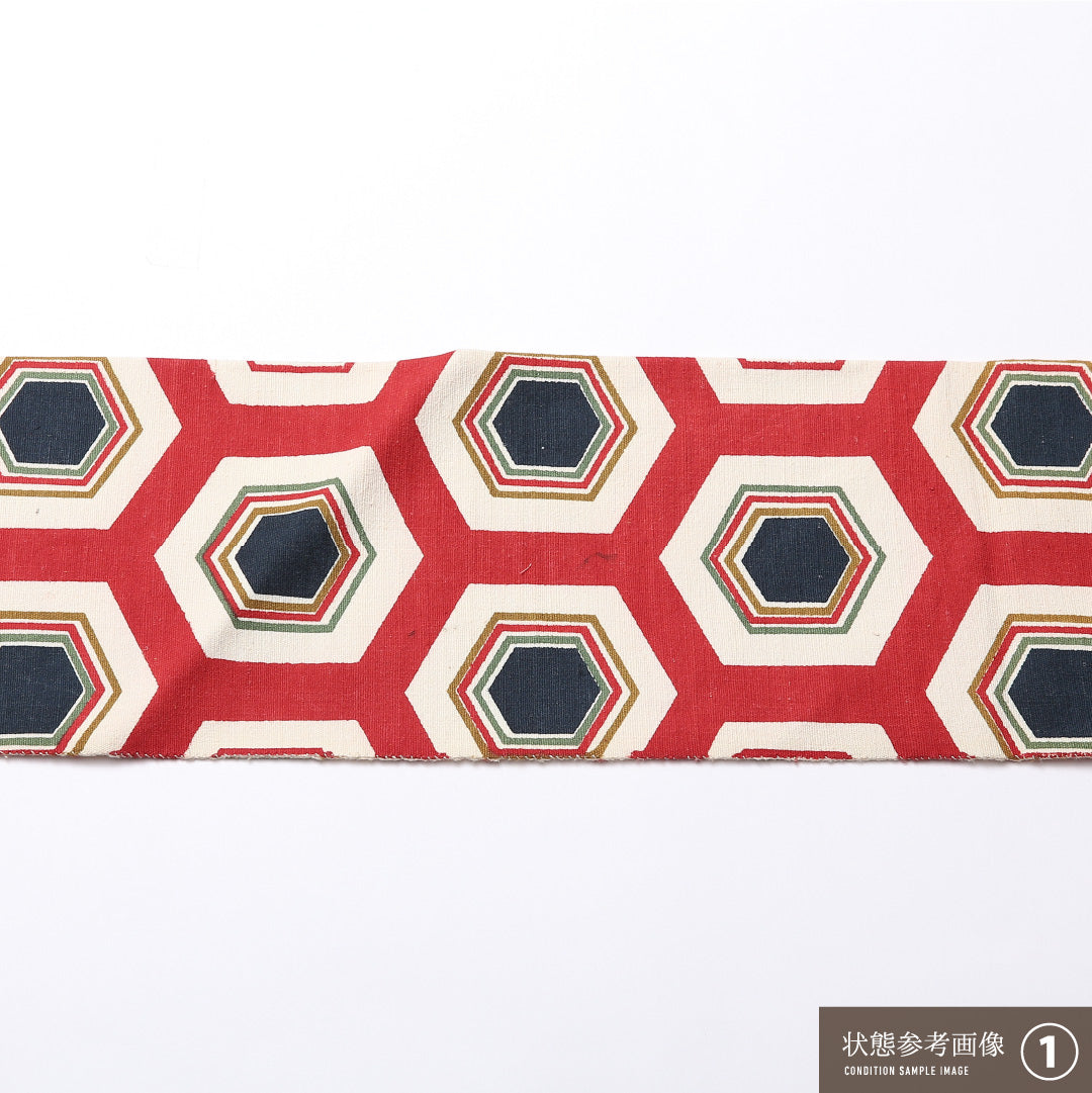 八寸名古屋帯 Aランク 帯丈374cm 正絹 全通 名古屋仕立て 染め カジュアル 紬 亀甲 赤系 LP 1245-02490