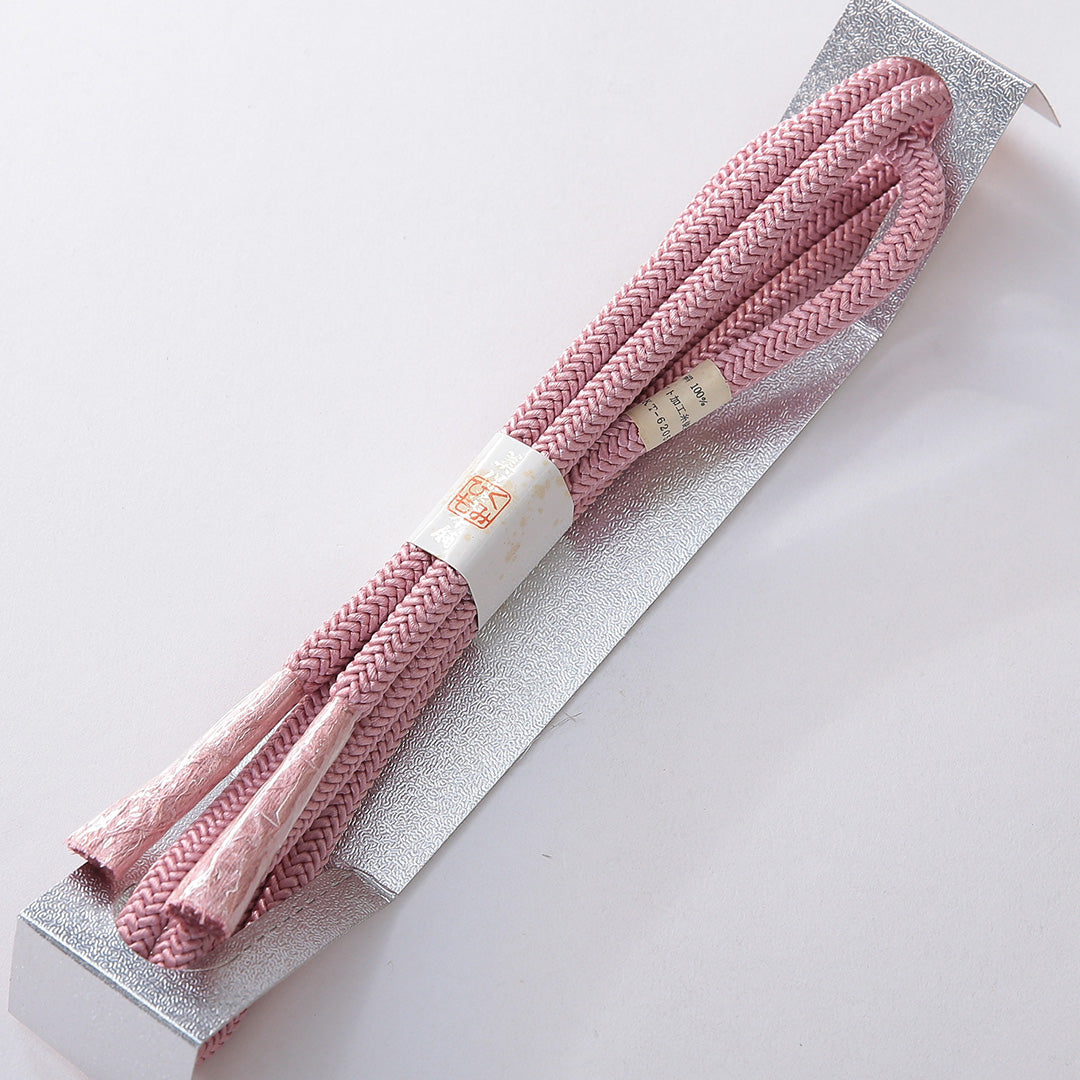未使用品 帯締め・帯揚げセット 礼装用 正絹 丸組紐 丸唐組 ちりめん ピンク系 1254-01059