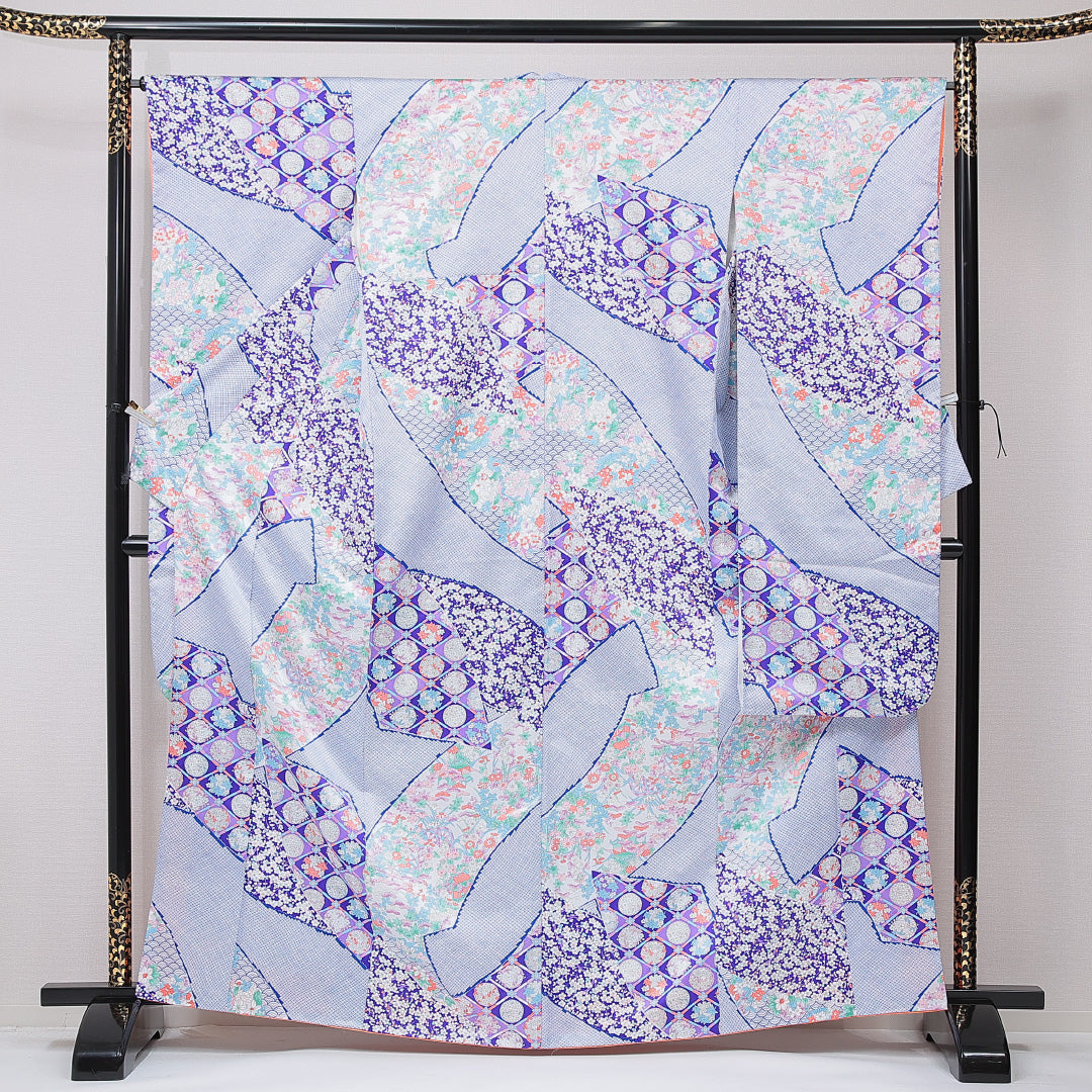 ■E5336■美品■正絹■本紫色　花尽くし柄　袷　振袖■丈164　裄65.5 リサイクル・中古 振袖】 袷 身丈164cm 裄丈65cm 正絹 Sランク