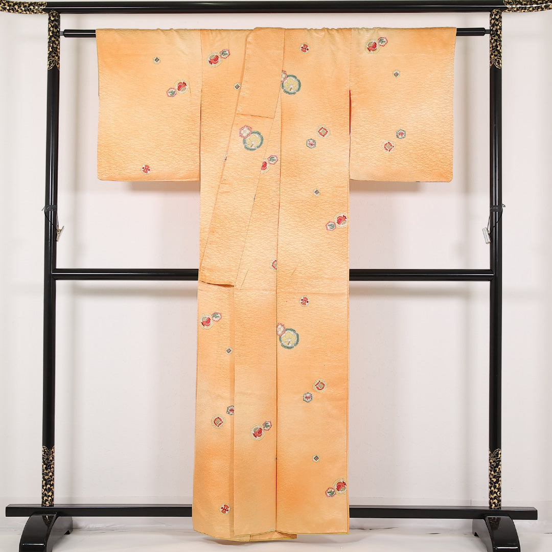 洗える着物 小紋 袷 身丈158cm 裄丈64cm ポリエステル Aランク 紋意匠 (松葉) インフォーマル 広衿 XLサイズ 古典柄 朱系 RP 1221-17436