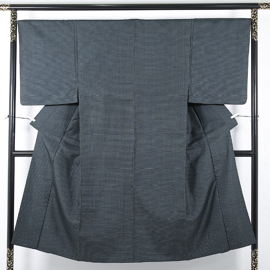 アンサンブル 男着物 (紬) 袷 身丈142cm 裄丈68cm 正絹 Cランク インフォーマル 棒衿 Mサイズ 抽象柄 緑系 RP 1224-17368