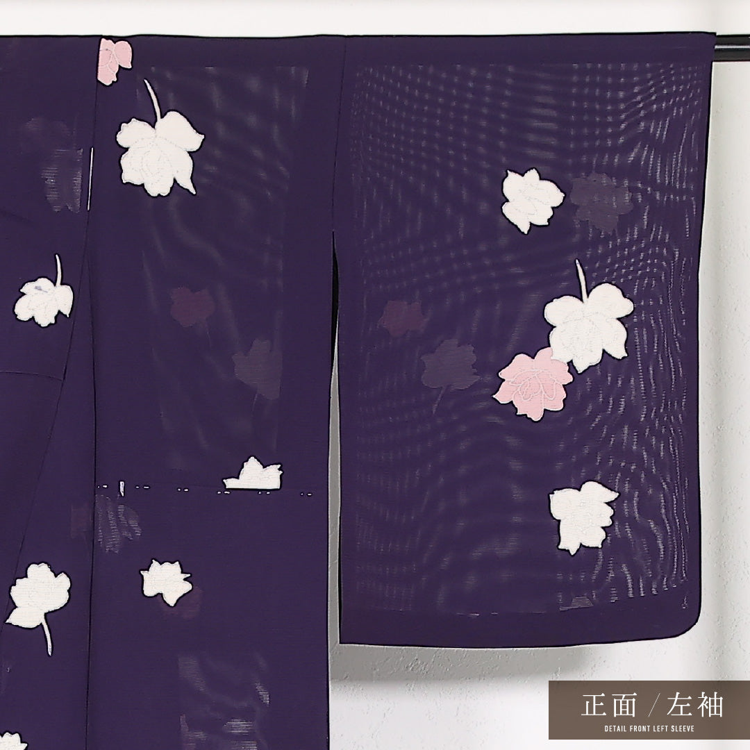 夏物 小紋 絽 身丈155cm 裄丈64cm 正絹 Aランク インフォーマル 広衿 Mサイズ 銀彩 薔薇 紫系 RP 1221-17476