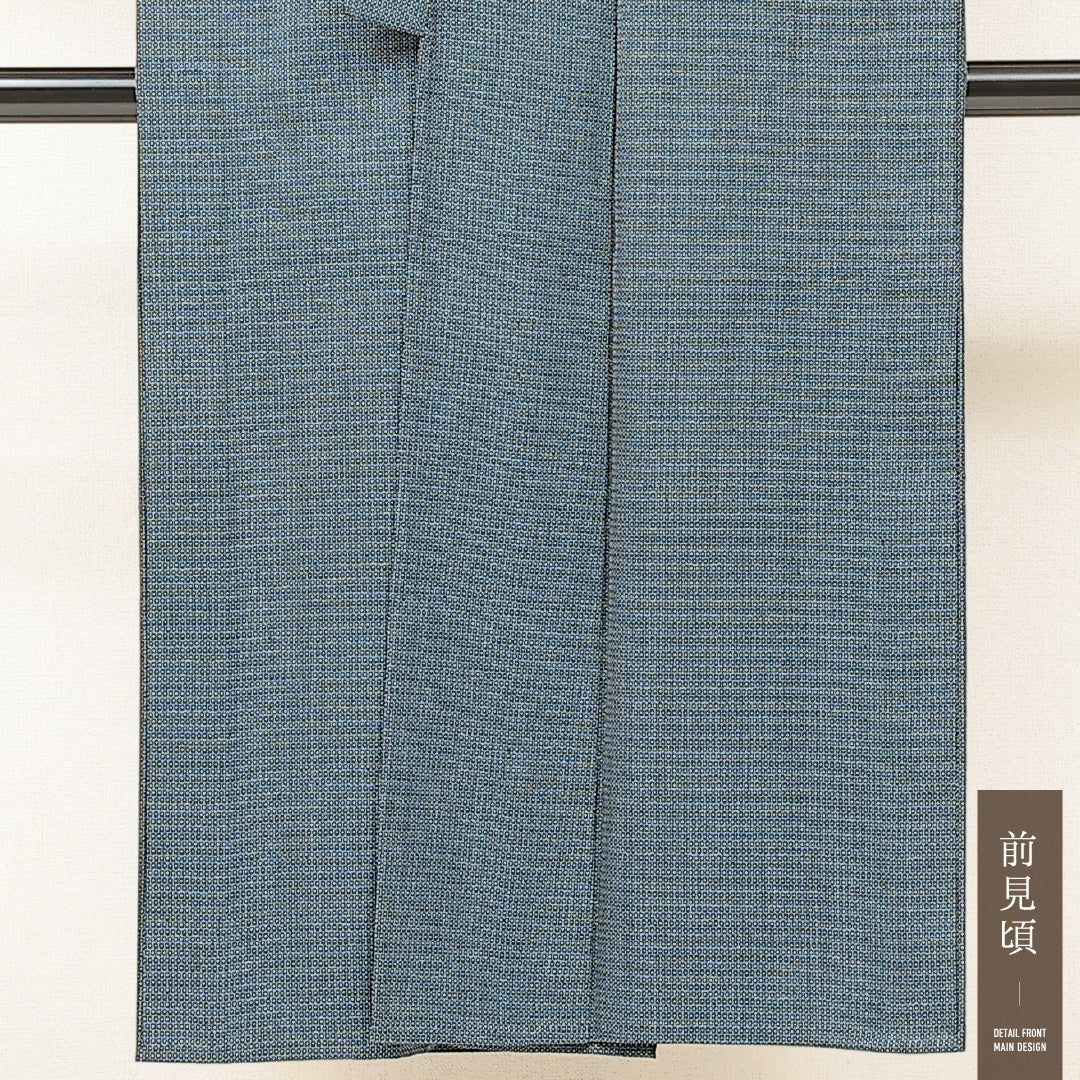 アンサンブル 洗える着物 ウールの男着物 単衣 身丈140cm 裄丈34cm ウール Aランク カジュアル 棒衿 Sサイズ 居敷当て 肩当て 十字絣 青系 RP 1224-17235