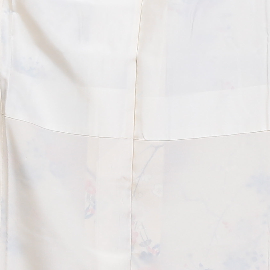 小紋 袷 身丈153cm 裄64cm クリーム系 梅 笠松 笹 紅葉 型染め 正絹 Aランク 1215-01771-3215