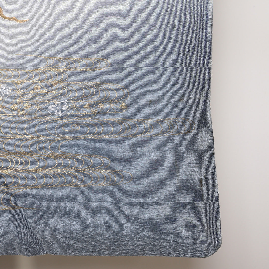 訪問着 袷 身丈159cm 裄丈63cm 正絹 Bランク セミフォーマル 広衿 Mサイズ 金彩 蘇州刺繍 汕頭刺繍 吉祥文様 水色系 HP 1217-04418