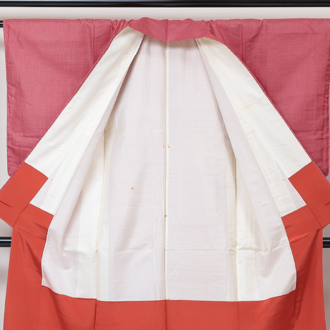 紬 袷 身丈161cm 裄丈64cm 正絹 Aランク カジュアル 広衿 Lサイズ 蚊絣 ピンク系 RP 1223-03000