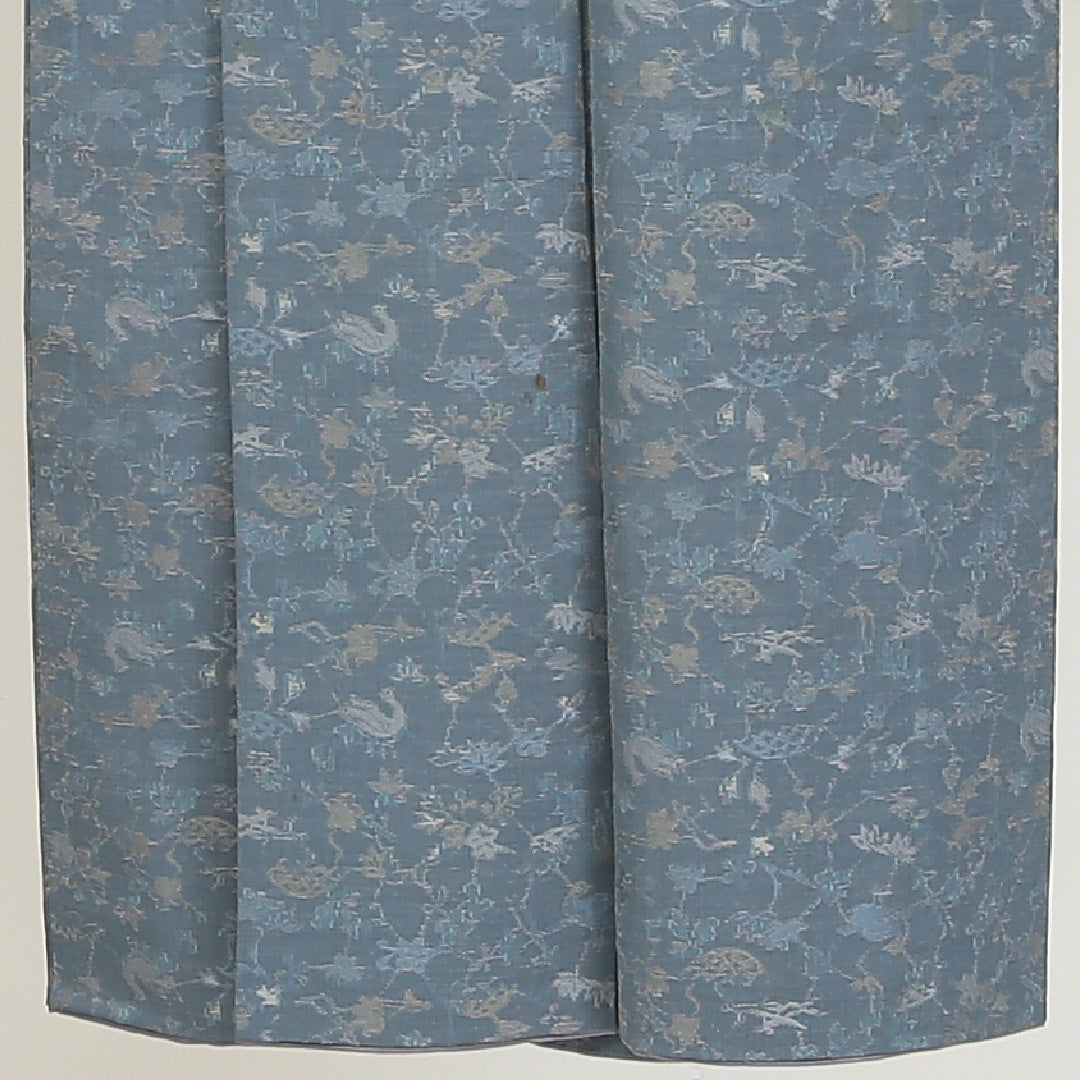 紬 袷 身丈147cm 裄丈63cm 正絹 Aランク XSサイズ 広衿 カジュアル 花鳥風月 青系 1216-02829