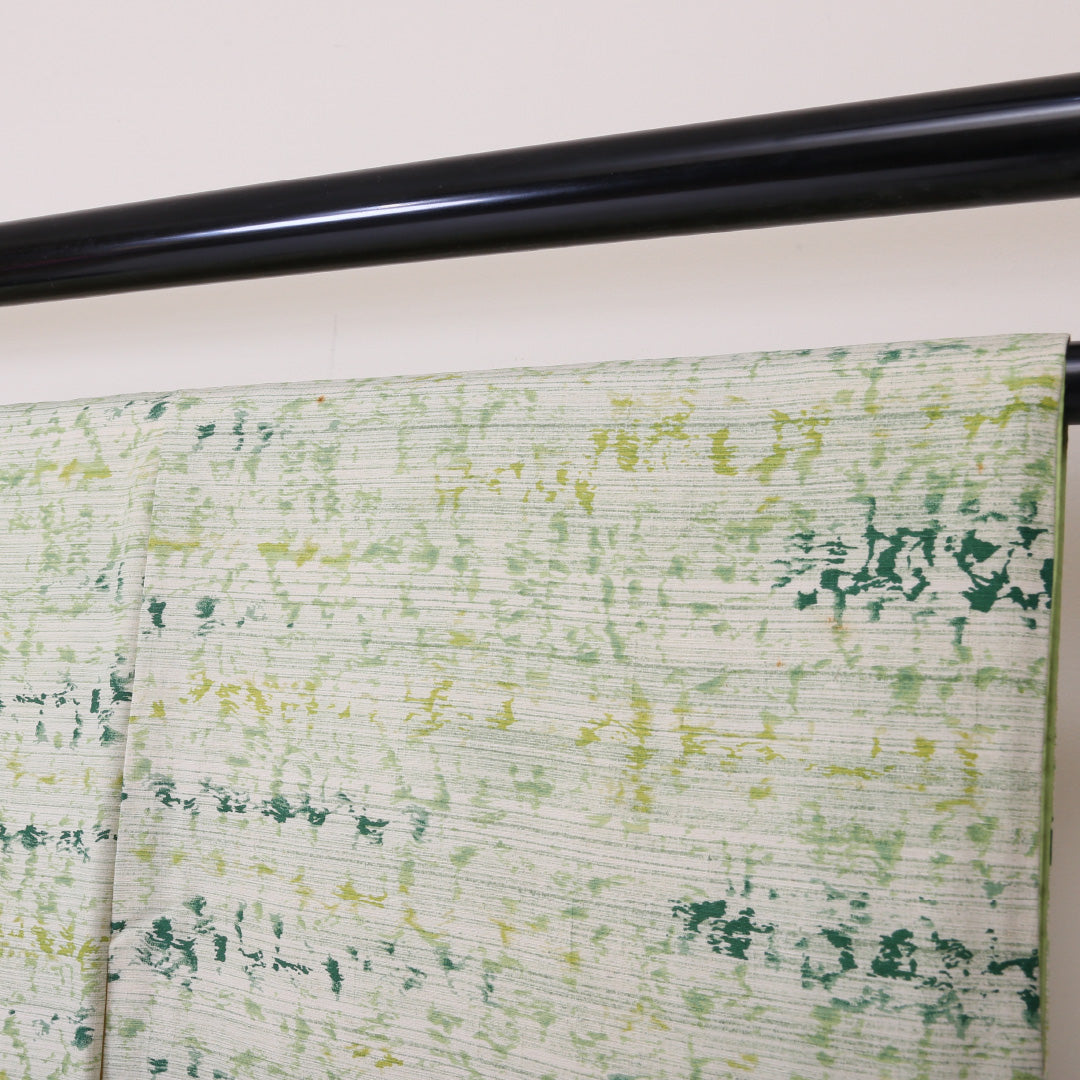 紬 袷 身丈153cm 裄61.5cm 正絹 緑系 Bランク 後染め 1216-00855-4219