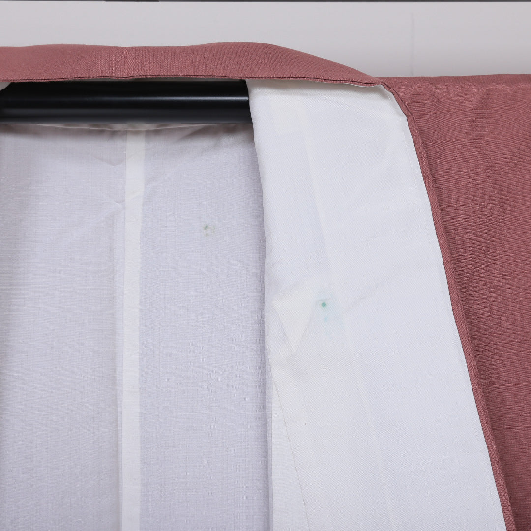 紬 袷 身丈155cm 裄62.5cm 正絹 ピンク系 Sランク 真綿紬 地紋なし 色無地 1216-00678-2313