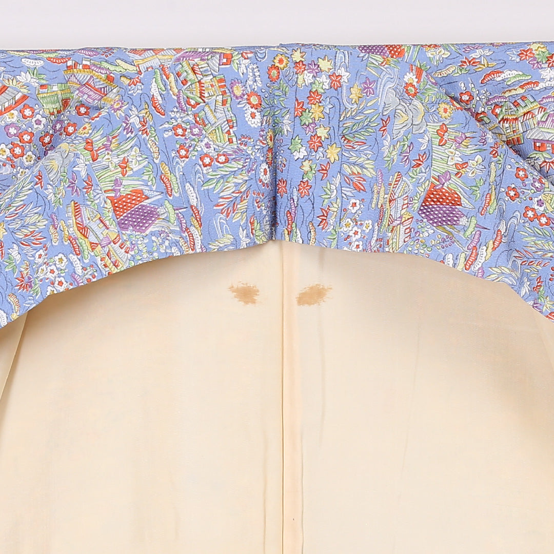 小紋 袷 身丈158cm 裄丈62cm 正絹 Aランク インフォーマル 広衿 Mサイズ 茶屋辻 水色系 RP 1221-01960