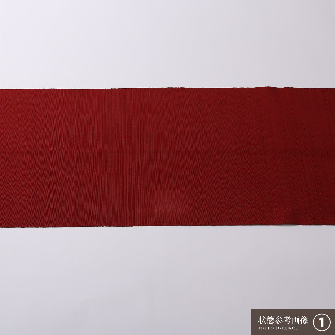 名古屋帯 紬地 全通 帯丈357cm カジュアル Aランク 正絹 無地 素朴 シンプル 赤系 1224-02622