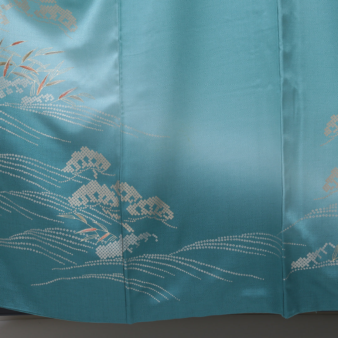 訪問着 袷 身丈157cm 裄65cm 正絹 緑系 Aランク 鹿の子 松 刺繍 金彩 1212003553319
