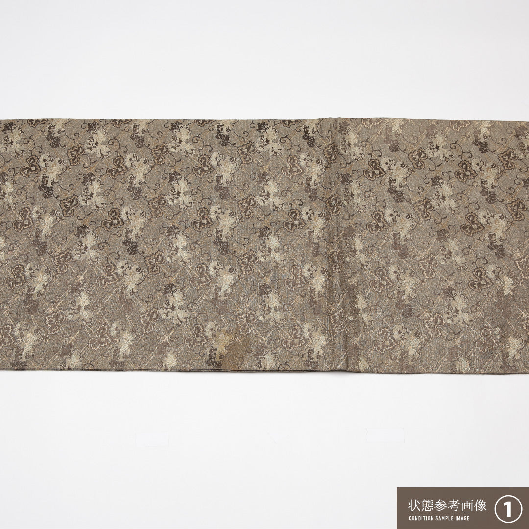 丸帯 帯丈418cm 正絹 全通 セミフォーマル 唐草華文 ベージュ系 1242-01204