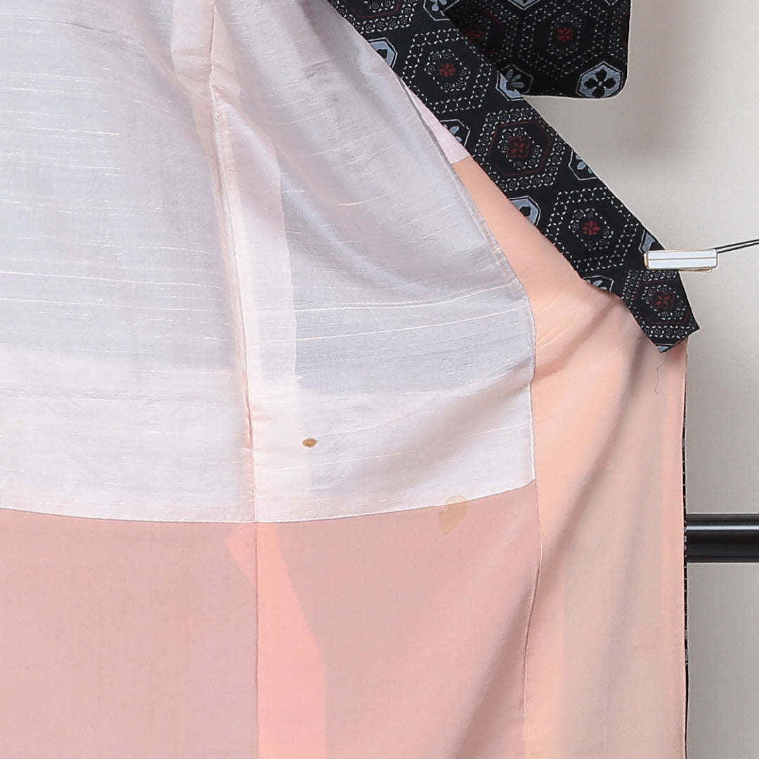 アンティーク 小紋 袷 身丈142cm 裄丈59cm 正絹 Aランク バチ衿 XSサイズ 亀甲 紺系 RP 1221-01441