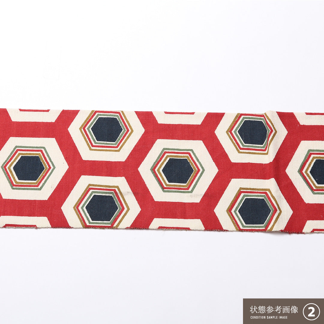 八寸名古屋帯 Aランク 帯丈374cm 正絹 全通 名古屋仕立て 染め カジュアル 紬 亀甲 赤系 LP 1245-02490
