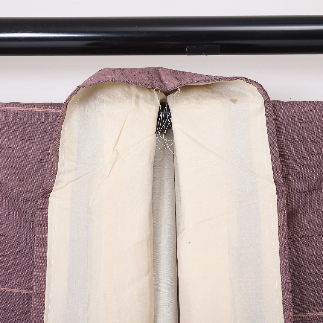 牛首紬 袷 身丈155cm 裄63cm 正絹 紫系 Sランク しつけ糸 1216-00798-2320