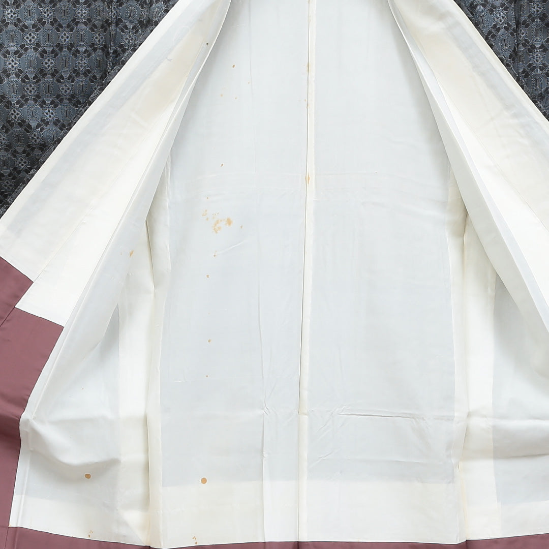 村山大島紬 袷 身丈158cm 裄丈63cm 正絹 Aランク インフォーマル 広衿 Mサイズ しつけ糸 蜀江 青系 RP 1223-02835