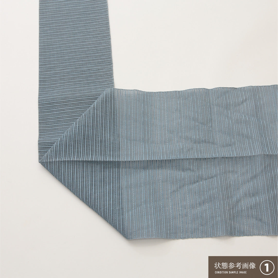 夏物 名古屋帯 ポイント柄 帯丈374cm カジュアル Aランク 正絹 絽 波 しつけ糸 青系 1224-02026