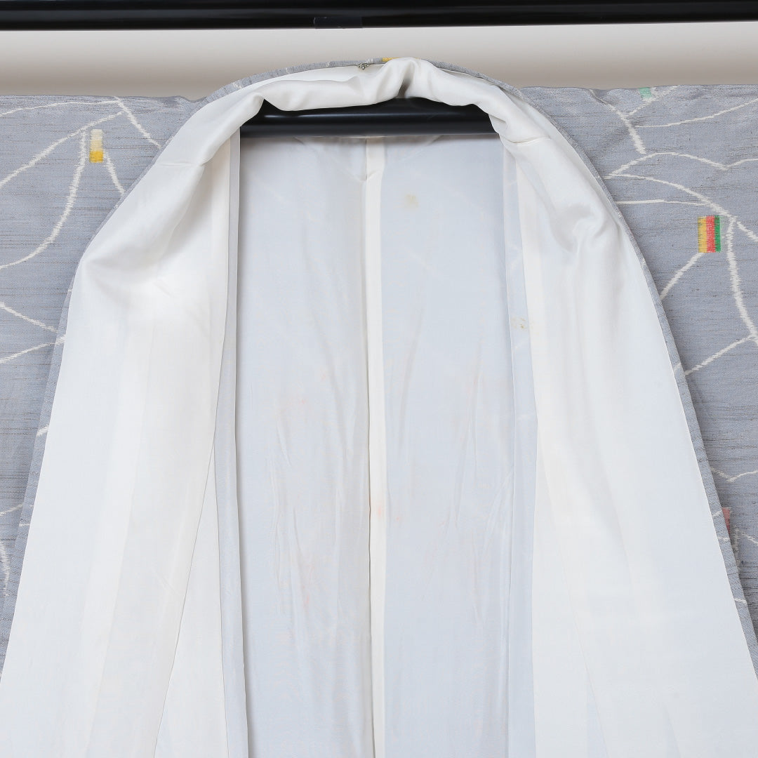 紬 袷 身丈166cm 裄66cm 正絹 グレー系 Bランク 1216-00568