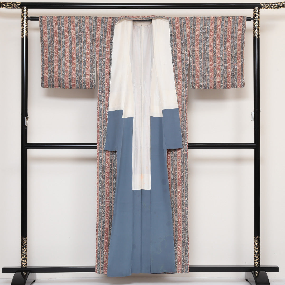 小紋 袷 身丈155cm 裄66cm グラデーション系 古典柄 吉祥文様 お正月 正絹 Aランク 1215-01624-3399
