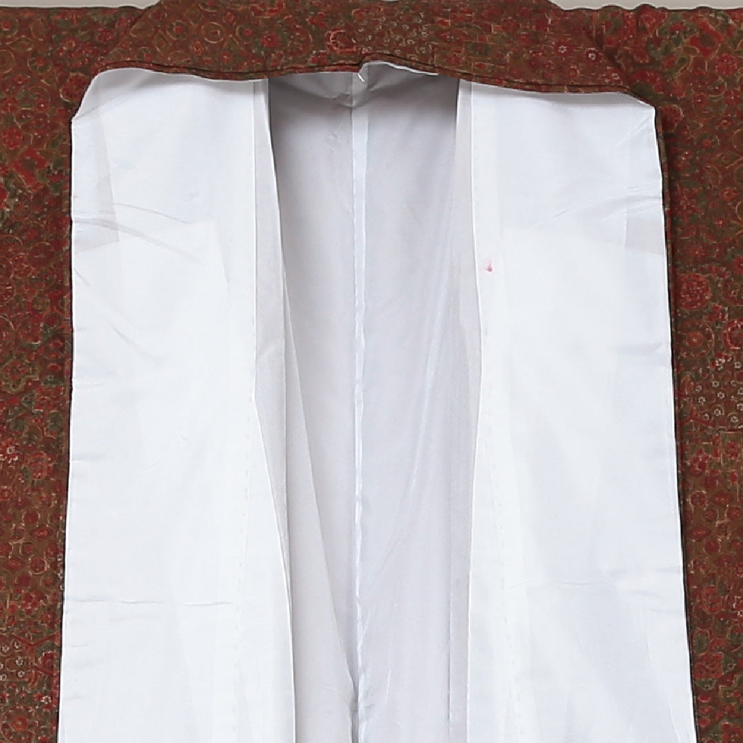 小紋 袷 身丈163cm 裄丈67cm 正絹 Aランク インフォーマル 広衿 Lサイズ 更紗 植物柄 茶系 HP 1221-01604