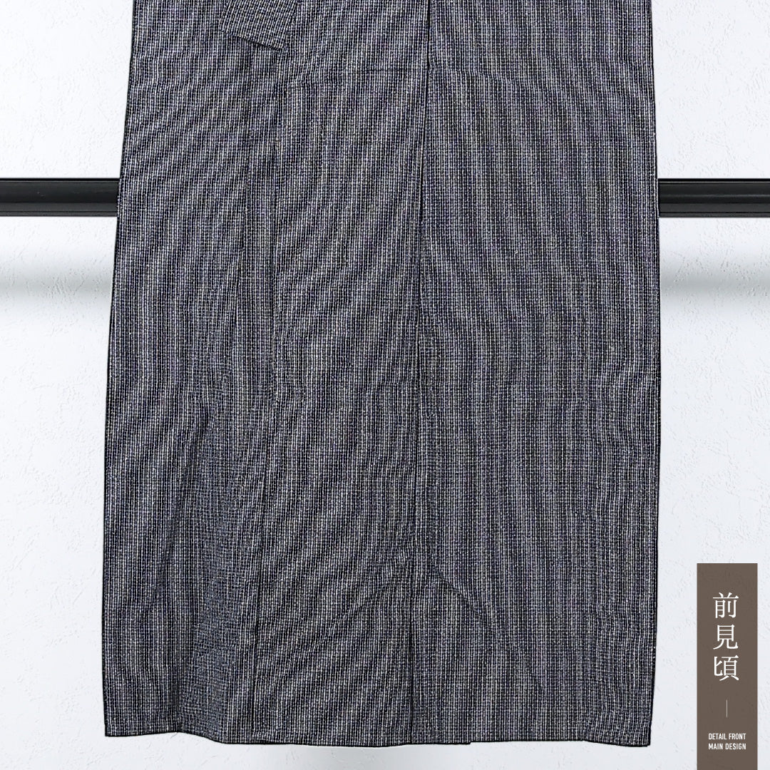 夏物 洗える着物 麻の男着物 身丈130cm 裄丈65cm 麻 Cランク カジュアル 棒衿 Mサイズ 居敷当て 肩当て 抽象柄 グレー系 RP 1224-17370