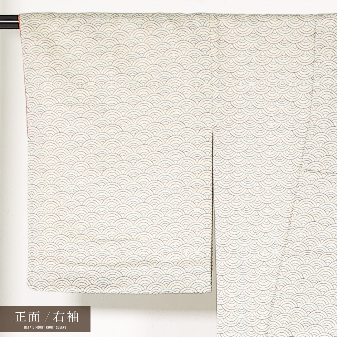 洗える着物 小紋 袷 身丈160cm 裄丈64cm ポリエステル Sランク インフォーマル 広衿 XSサイズ 青海波 白系 RP 1221-17461