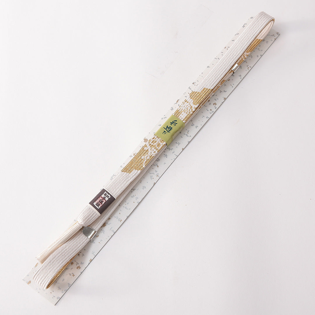 未使用品 帯締め・帯揚げ・末広 3点セット 留袖用 正絹 平組紐 高麗組 ちりめん 白系 1254-01013