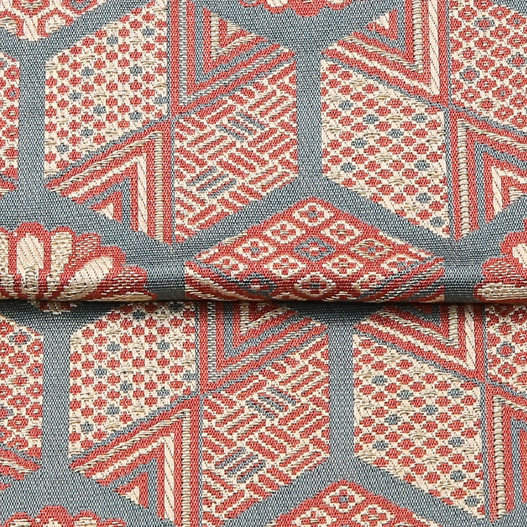 半幅帯 帯丈308cm 正絹 全通 小袋帯 カジュアル 菊亀甲 金銀糸 茶系 1247-00756