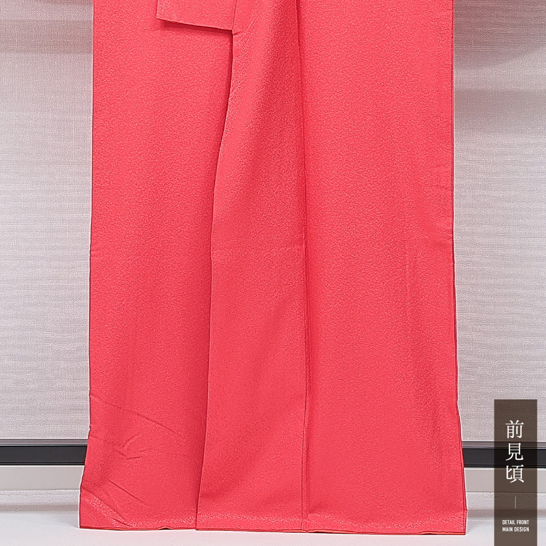 洗える着物 小振袖 袷 身丈163cm 裄丈66cm ポリエステル Aランク セミフォーマル 広衿 Lサイズ 桜 赤系 RP 1216-07030