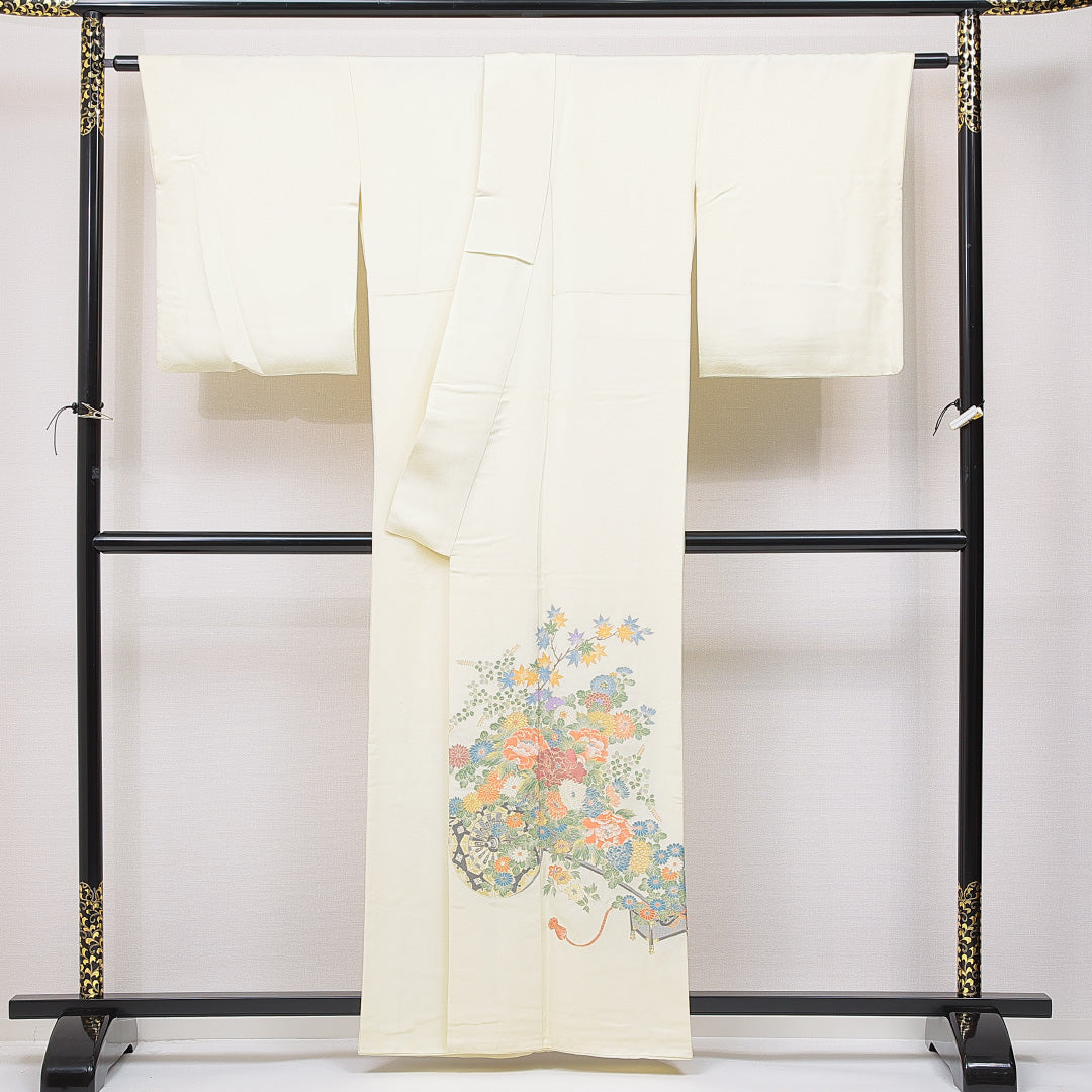 色留袖 袷 身丈159cm 裄丈65cm 正絹 Cランク セミフォーマル 広衿 Mサイズ 牡丹 黄系 LP 1214-06910