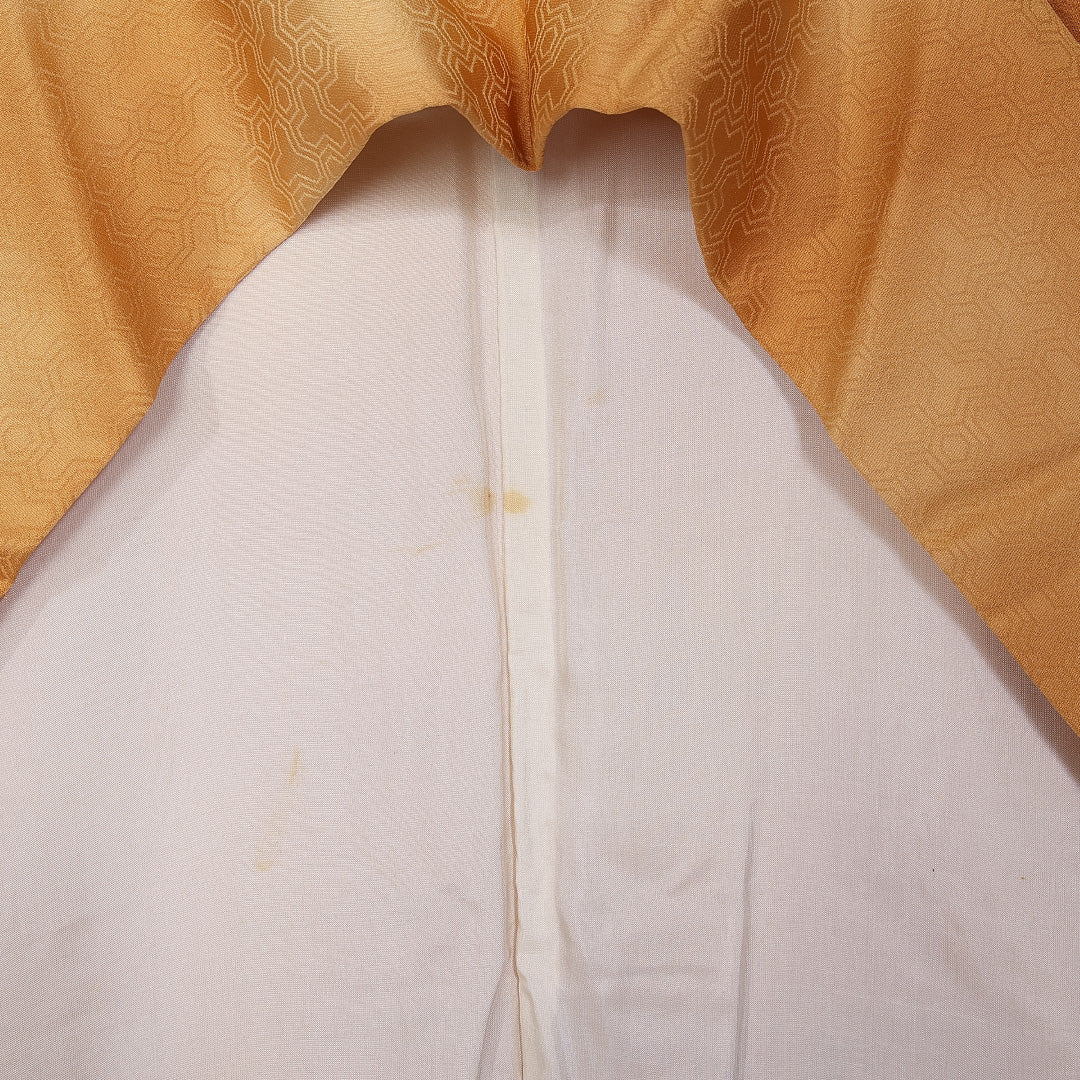 色無地 身丈154cm 裄丈64.5cm S 正絹 Aランク 袷 広衿 毘沙門亀甲 ぼかし 地紋あり 1214-10730