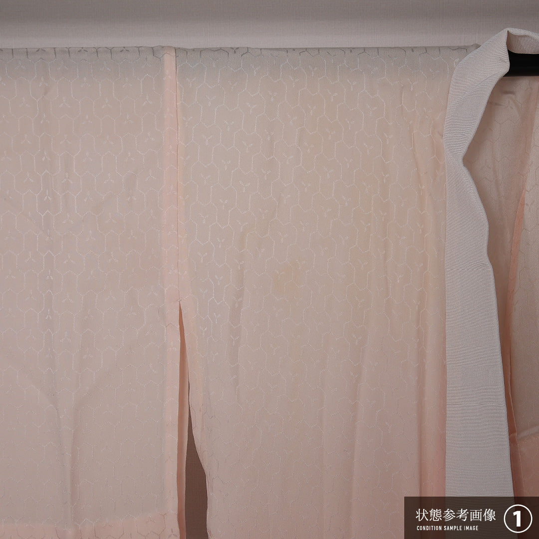 長襦袢 単衣 身丈134cm 裄丈66cm 正絹 Aランク XLサイズ 居敷当て 毘沙門亀甲 クリーム系 RP 1239-12647